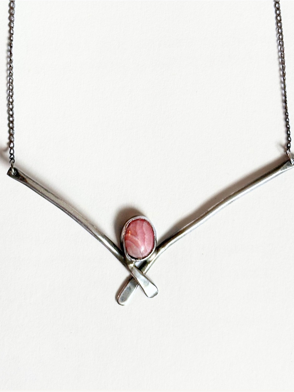 Vintage Hallmarked Sterling Silver Rhodochrosite Pendant Necklace